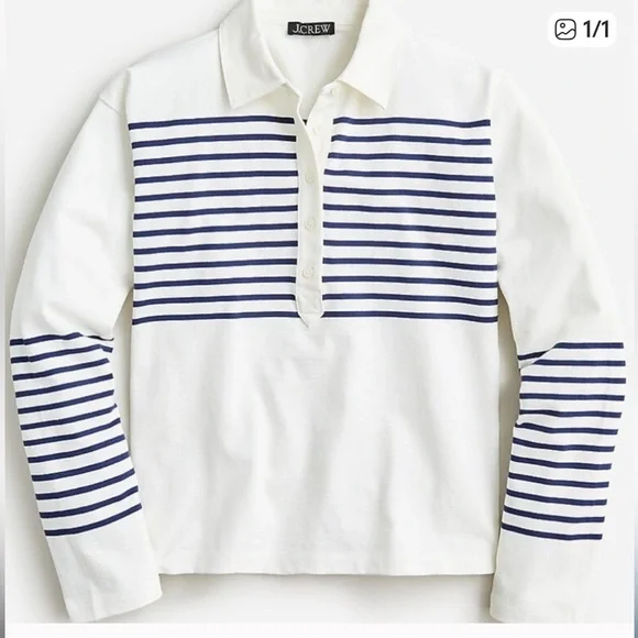 J. Crew White and Navy Striped Polo Shirt 16 - Picture 1 of 6